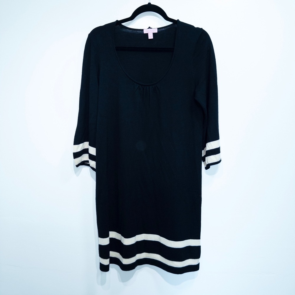 Lilly Pulitzer Black Connie High Stripe Merino Wool Sweater Dress Size Large
